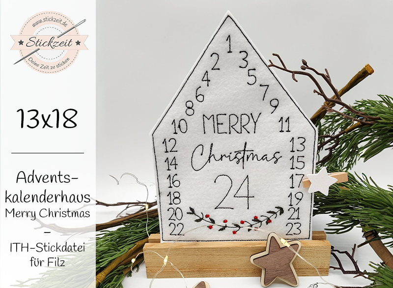Adventskalenderhaus aus Filz Merry Christmas - ITH-Stickdatei